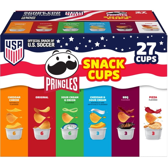 Pringles Potato Crisps Chips, Lunch Snacks, Snack Cups, Variety Pack, 19.5oz Box (27 Cups)