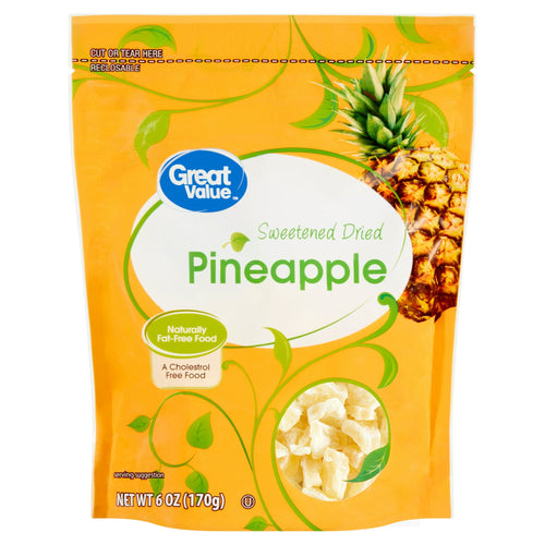 (4 pack) Great Value Sweetened Dried Pineapple, 6 oz